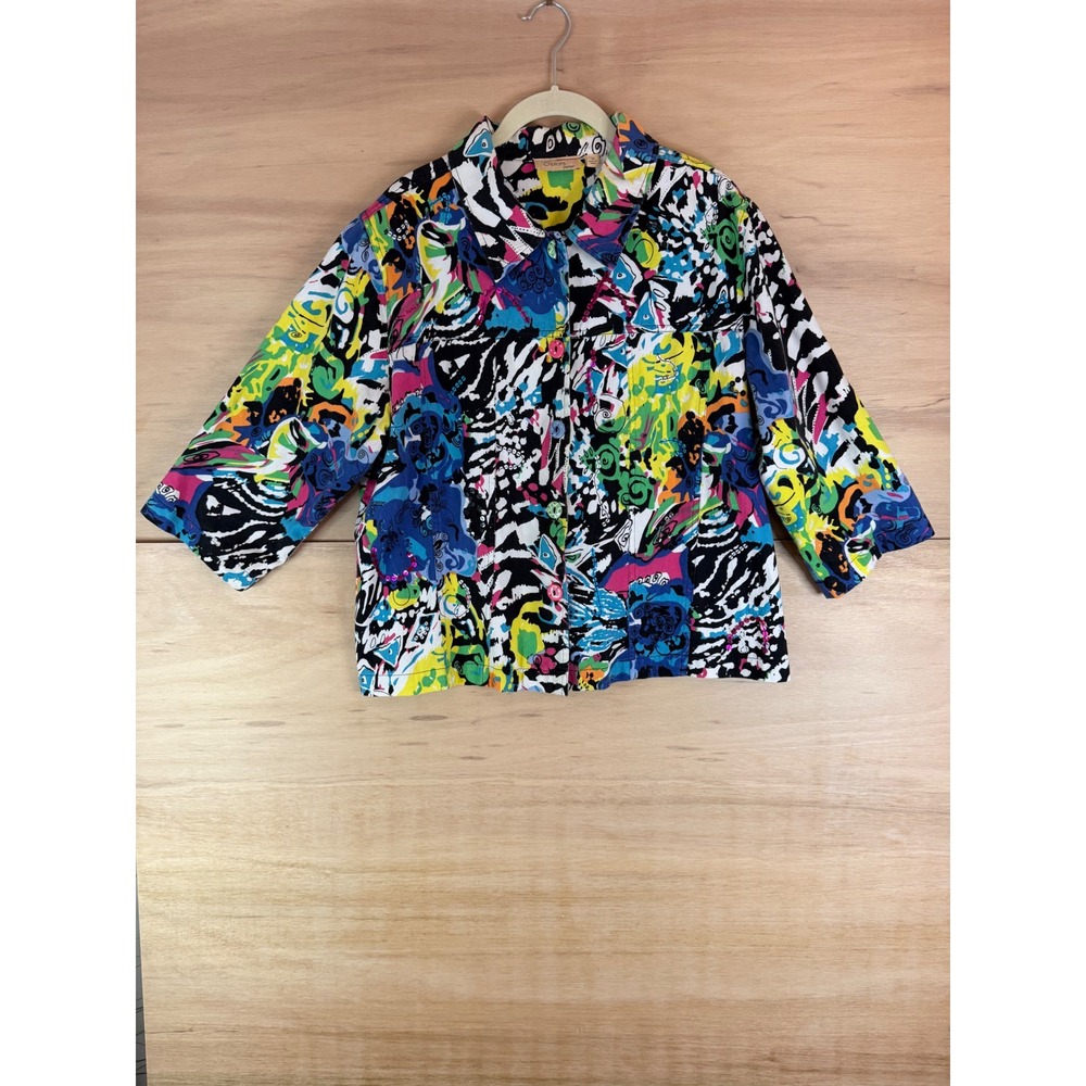 Choices Woman Multi-Color Abstract Floral Sequin Denim Style Jacket 1X India
